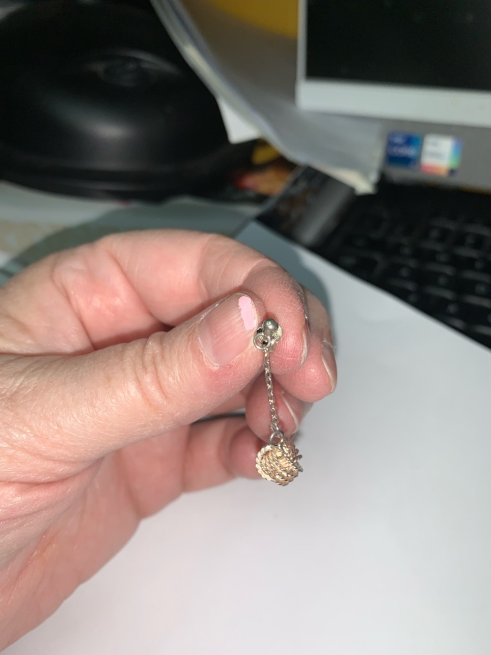 Delicate Gold Drop Knot Earrings with Chain - Picture 2 of 3
